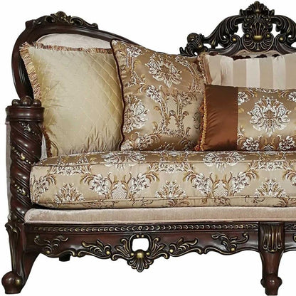 39" Beige Floral Sofa And Toss Pillows With Dark Brown Legs HomeRoots