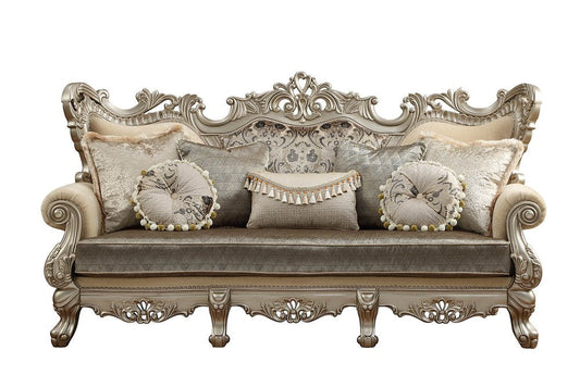 41" Champagne Cotton Blend Curved Floral Sofa And Toss Pillows HomeRoots