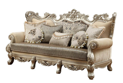 41" Champagne Cotton Blend Curved Floral Sofa And Toss Pillows HomeRoots