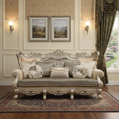 41" Champagne Cotton Blend Curved Floral Sofa And Toss Pillows HomeRoots