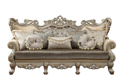 41" Champagne Cotton Blend Curved Floral Sofa And Toss Pillows HomeRoots