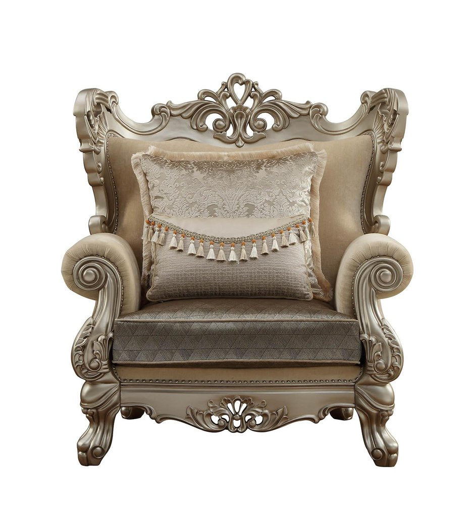 47" Beige Green and Champagne Fabric Geometric Arm Chair And Toss Pillow HomeRoots