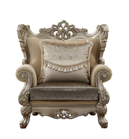 47" Beige Green and Champagne Fabric Geometric Arm Chair And Toss Pillow HomeRoots
