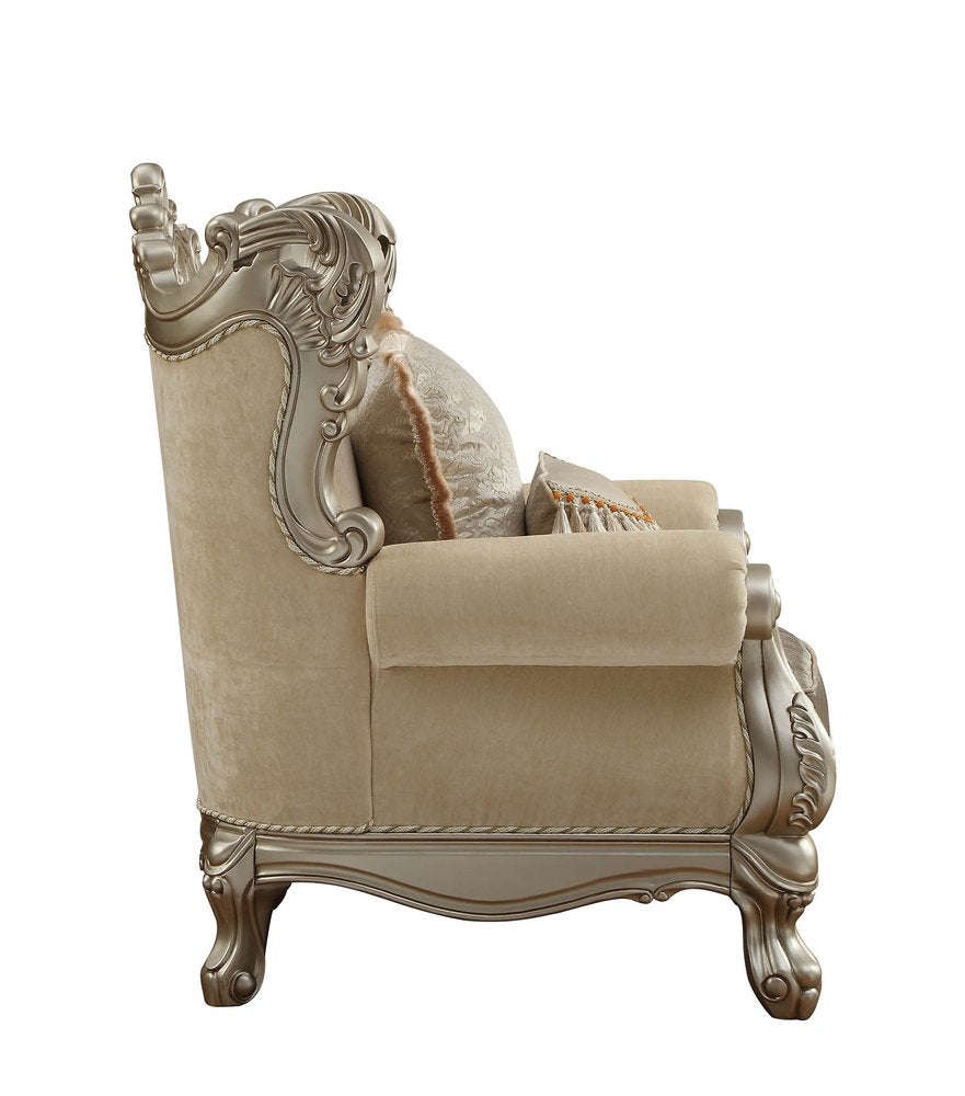 47" Beige Green and Champagne Fabric Geometric Arm Chair And Toss Pillow HomeRoots