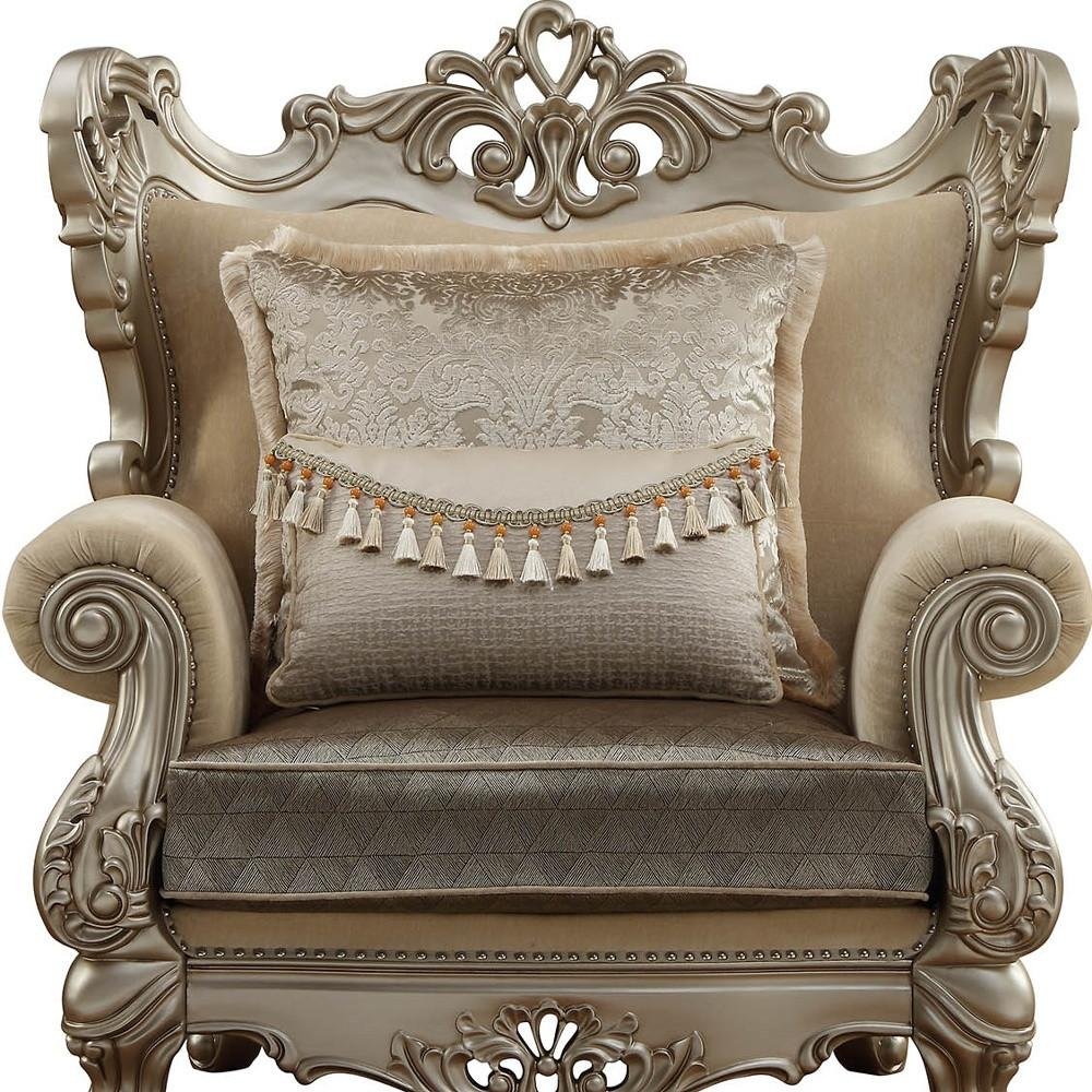 47" Beige Green and Champagne Fabric Geometric Arm Chair And Toss Pillow HomeRoots