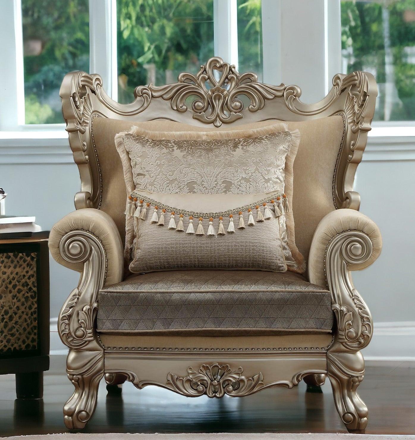 44" Champagne Fabric Trellis Club Chair - FurniFindUSA