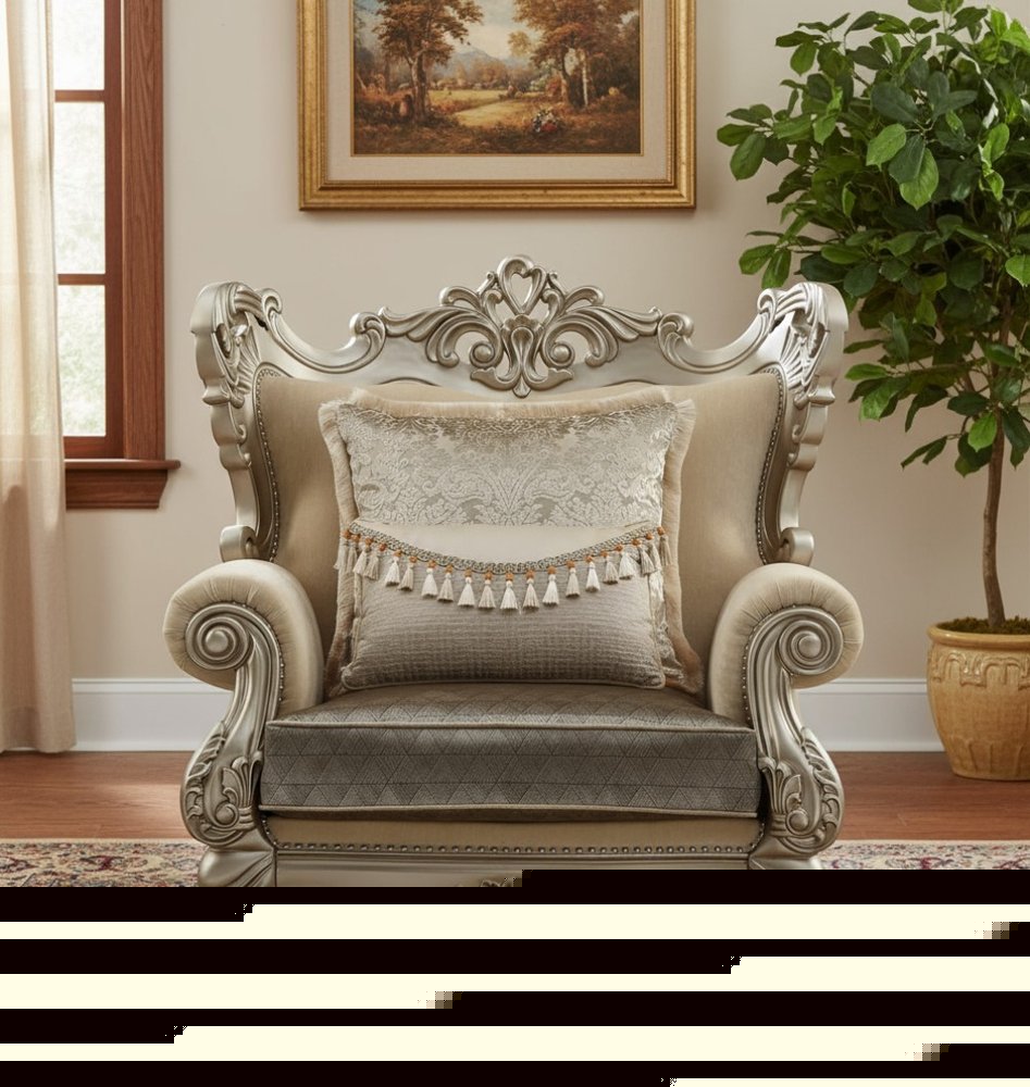 47" Beige Green and Champagne Fabric Geometric Arm Chair And Toss Pillow HomeRoots