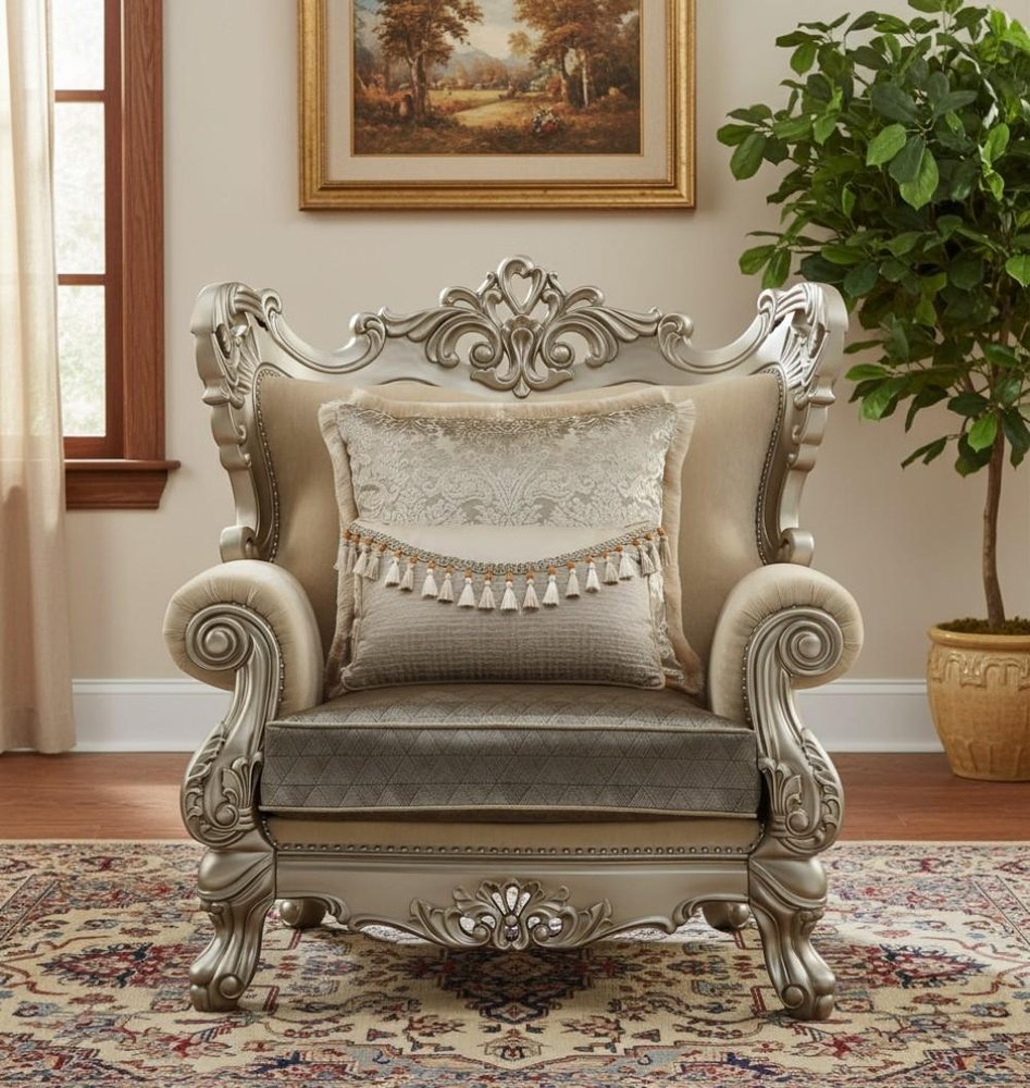 47" Beige Green and Champagne Fabric Geometric Arm Chair And Toss Pillow HomeRoots