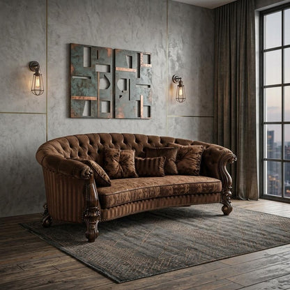 55" Brown Velvet Curved Sofa And Toss Pillows HomeRoots