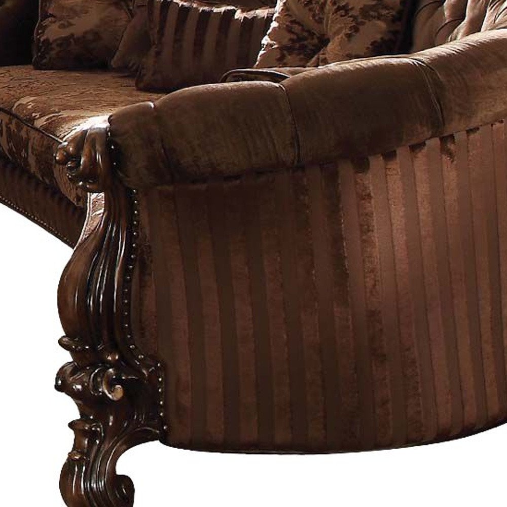 55" Brown Velvet Curved Sofa And Toss Pillows HomeRoots