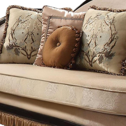 41" Tan Velvet Curved Sofa And Toss Pillows HomeRoots
