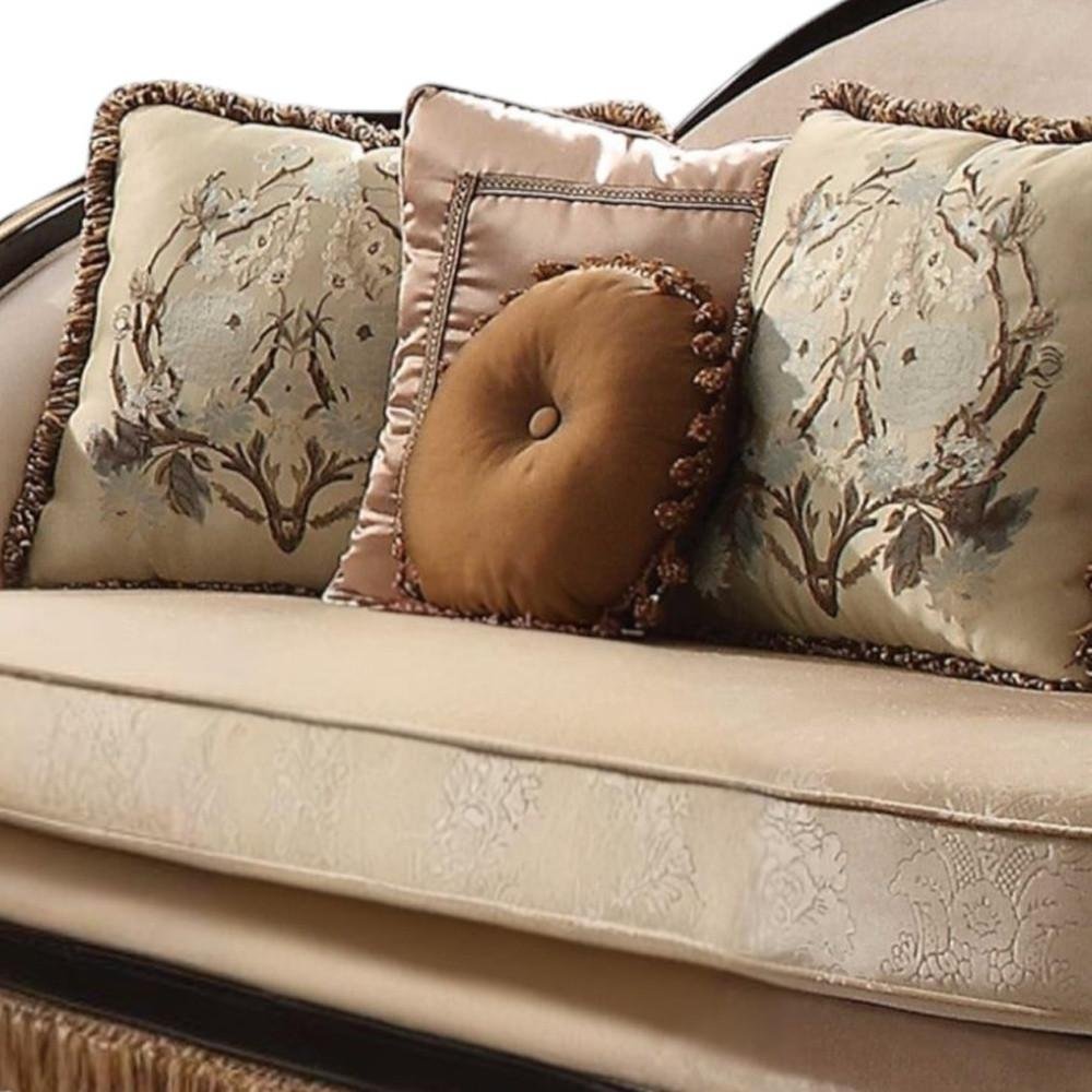 41" Tan Velvet Curved Sofa And Toss Pillows HomeRoots