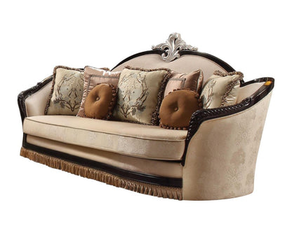 41" Tan Velvet Curved Sofa And Toss Pillows HomeRoots