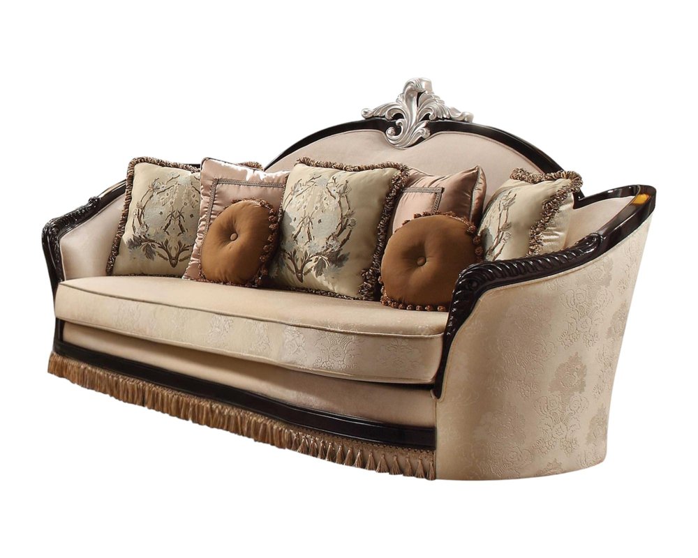 41" Tan Velvet Curved Sofa And Toss Pillows HomeRoots