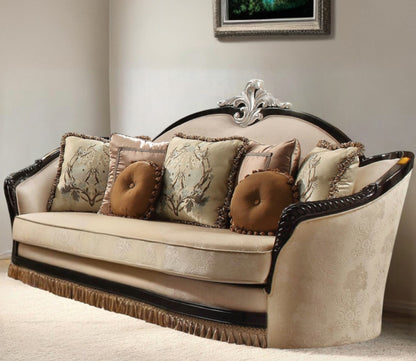 41" Tan Velvet Curved Sofa And Toss Pillows