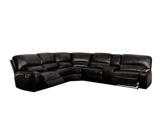 Black Faux Leather Power Reclining L Shaped Six Piece Corner Sectional With Console - FurniFindUSA