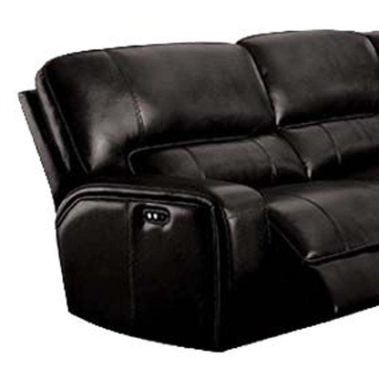 Black Faux Leather Power Reclining L Shaped Six Piece Corner Sectional With Console - FurniFindUSA