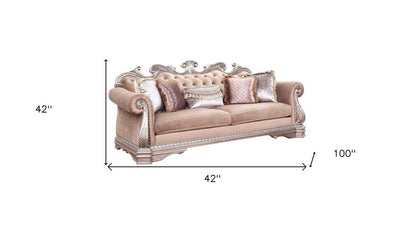 42" Rosegold Velvet Sofa And Toss Pillows With Silver Legs HomeRoots