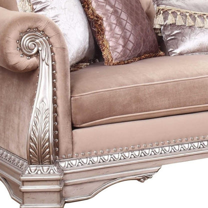 42" Rosegold Velvet Sofa And Toss Pillows With Silver Legs HomeRoots