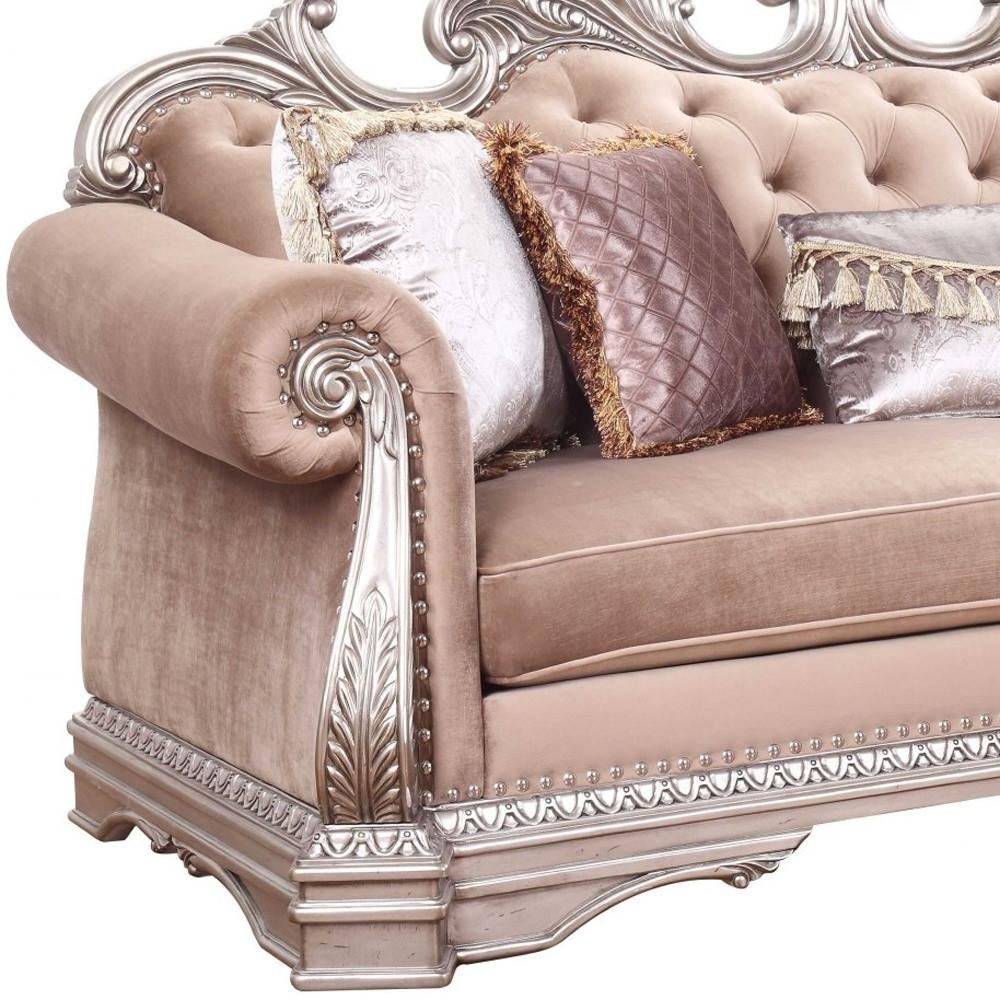 42" Rosegold Velvet Sofa And Toss Pillows With Silver Legs HomeRoots