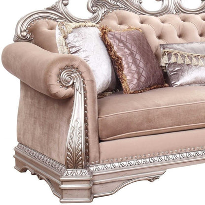 42" Rosegold Velvet Sofa And Toss Pillows With Silver Legs HomeRoots