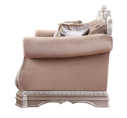 80" Champagne Velour Loveseat and Toss Pillows HomeRoots