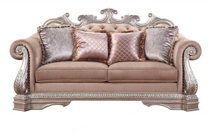 80" Champagne Velour Loveseat and Toss Pillows HomeRoots