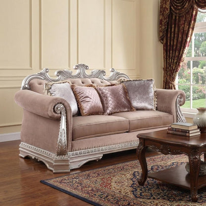 80" Champagne Velour Loveseat and Toss Pillows HomeRoots