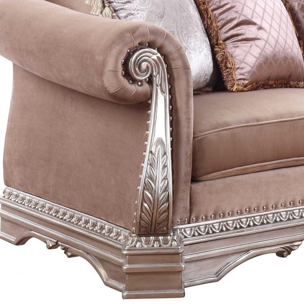 80" Champagne Velour Loveseat and Toss Pillows HomeRoots