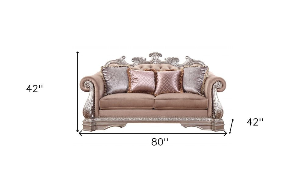 80" Champagne Velour Loveseat and Toss Pillows HomeRoots