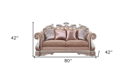 80" Champagne Velour Loveseat and Toss Pillows HomeRoots