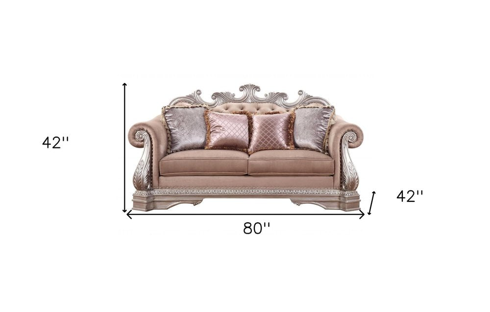 80" Champagne Velour Loveseat and Toss Pillows HomeRoots