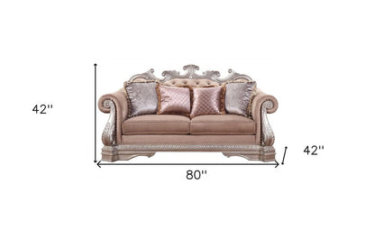 80" Champagne Velour Loveseat and Toss Pillows HomeRoots