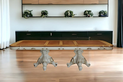 49" Brown And White Solid Wood Double Pedestal Base Dining Table HomeRoots