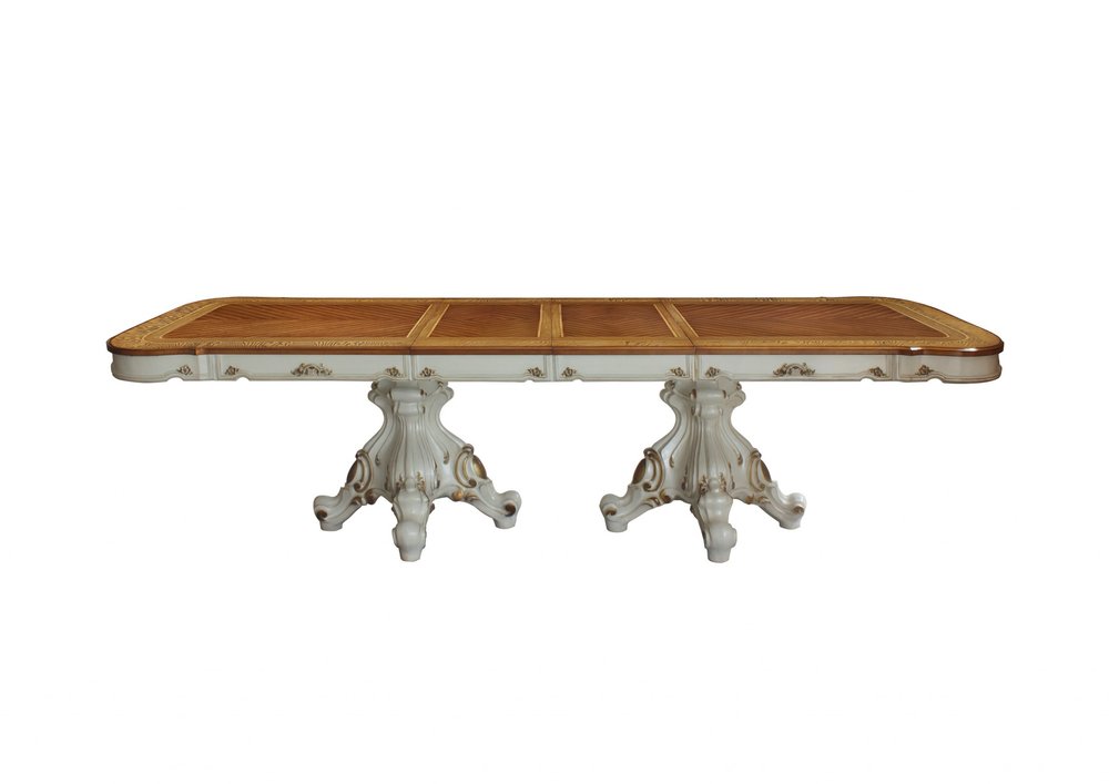 49" Brown And White Solid Wood Double Pedestal Base Dining Table HomeRoots