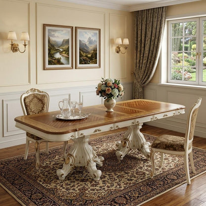 49" Brown And White Solid Wood Double Pedestal Base Dining Table HomeRoots