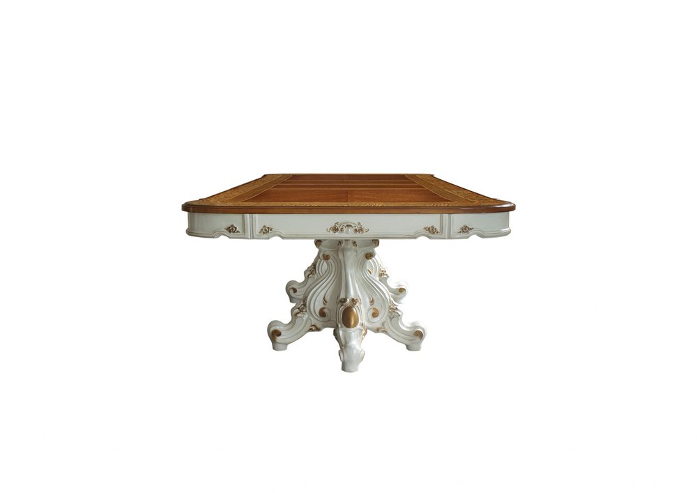 49" Brown And White Solid Wood Double Pedestal Base Dining Table HomeRoots
