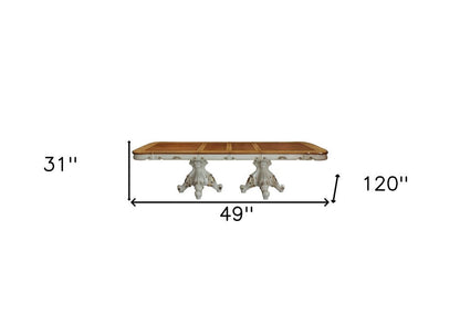 49" Brown And White Solid Wood Double Pedestal Base Dining Table HomeRoots