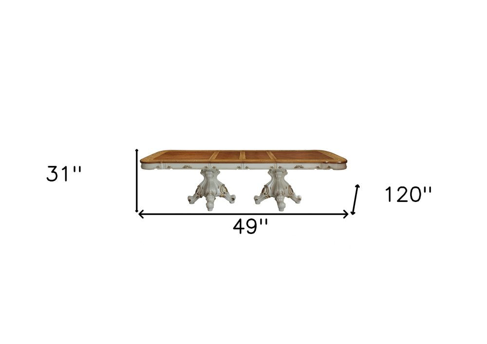 49" Brown And White Solid Wood Double Pedestal Base Dining Table HomeRoots