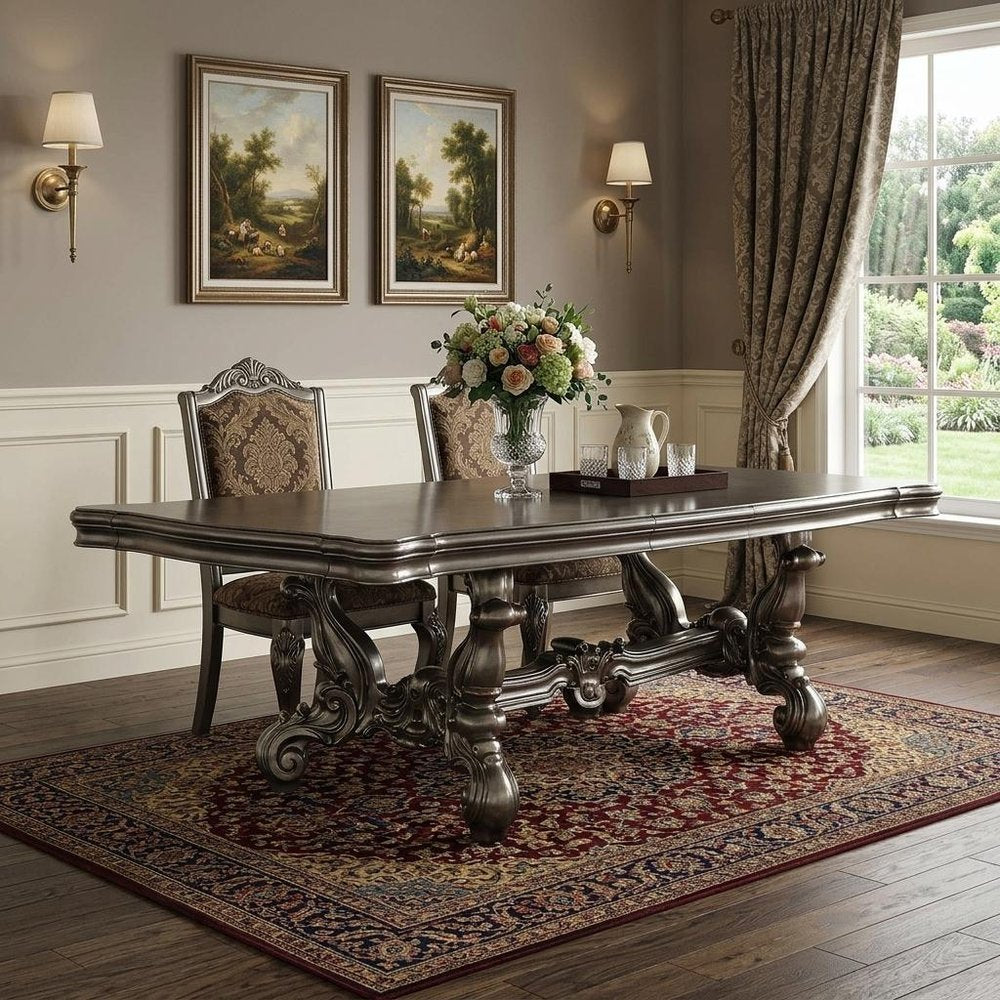 46" Platinum Solid Wood Trestle Base Dining Table HomeRoots