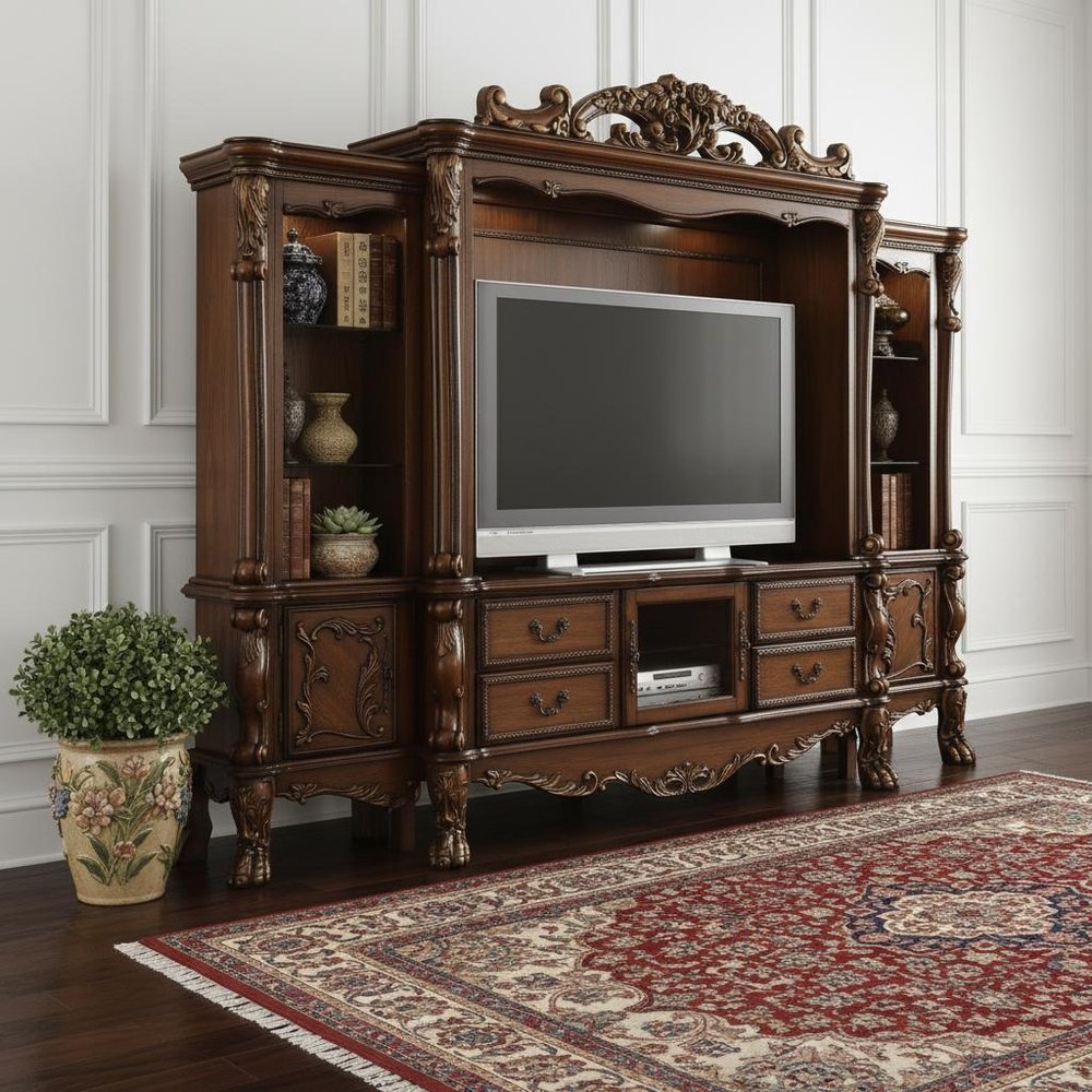 118" Dark Brown Solid Wood Floating Mount Entertainment Center HomeRoots