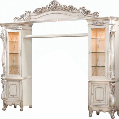 101" Antiqued White and Clear Distressed Solid Wood and Wood Textured Door Entertainment Center With Four Doors HomeRoots