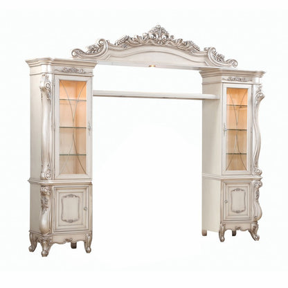 101" Antiqued White and Clear Distressed Solid Wood and Wood Textured Door Entertainment Center With Four Doors HomeRoots