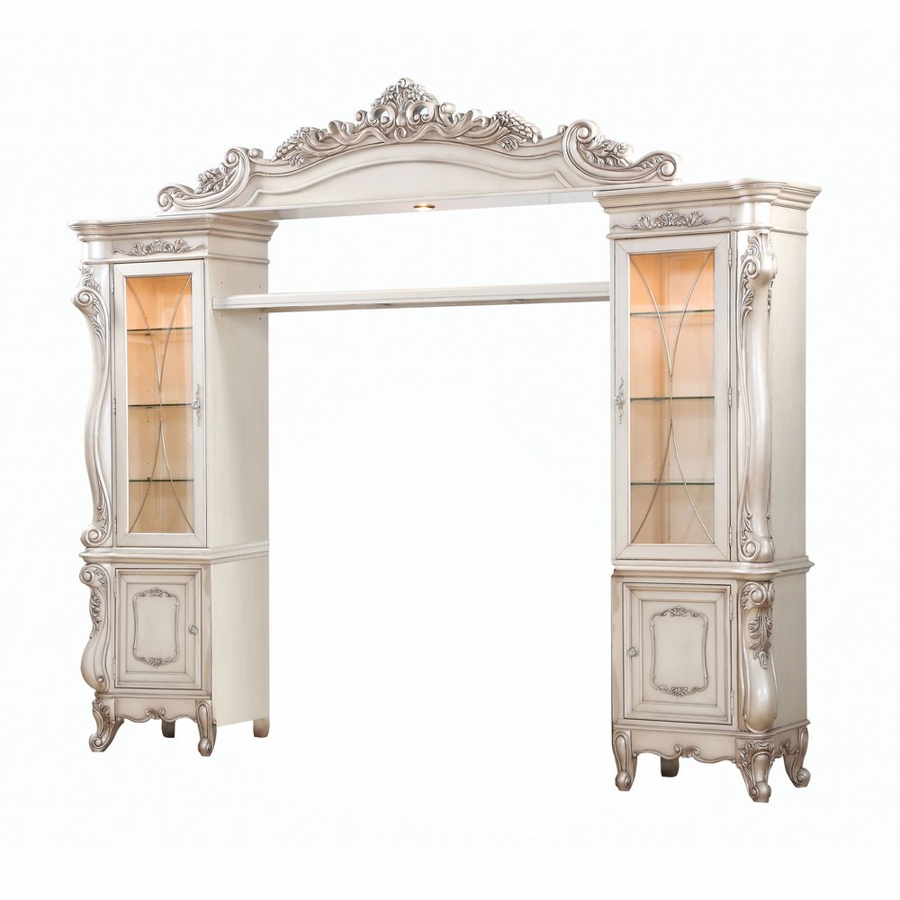 101" Antiqued White and Clear Distressed Solid Wood and Wood Textured Door Entertainment Center With Four Doors HomeRoots