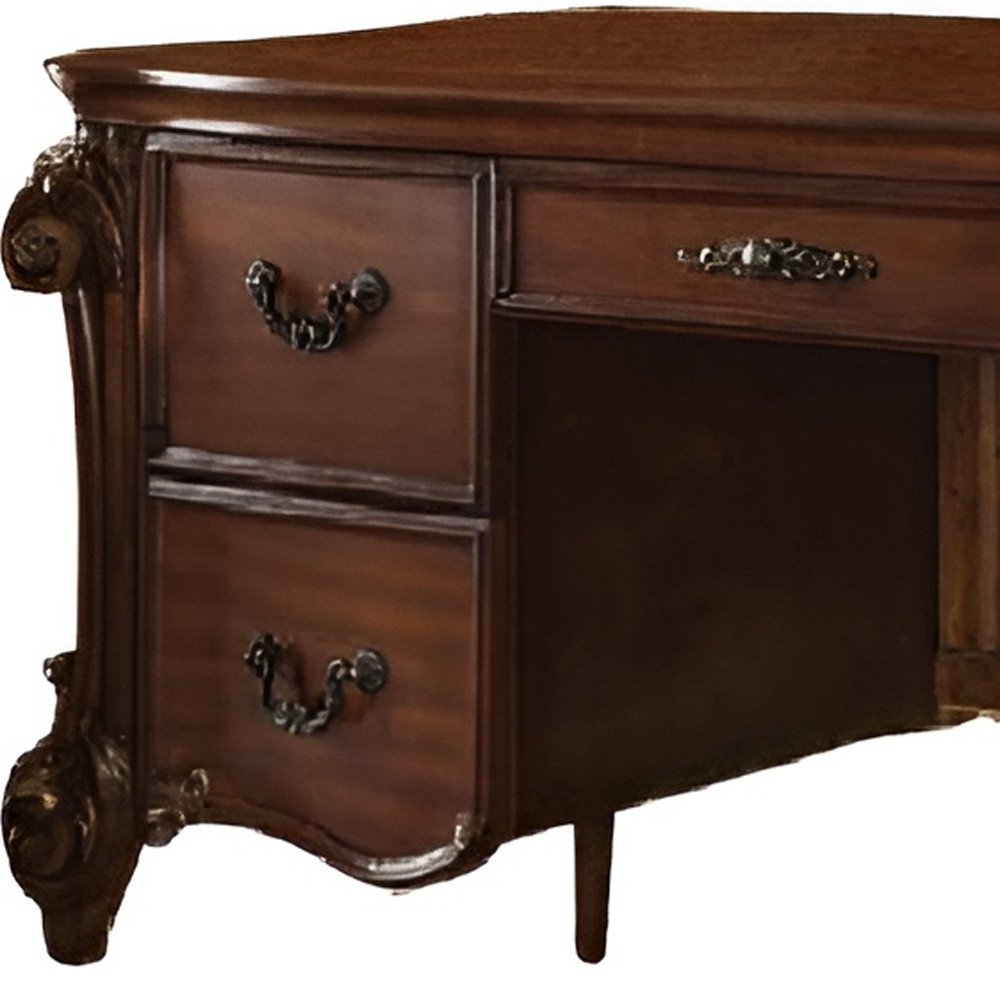 74" Brown Executive Desk With Five Drawers — view 2