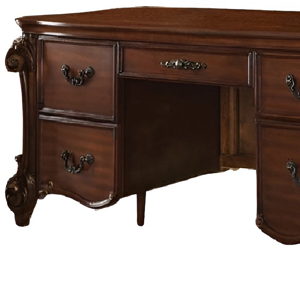 74" Brown Executive Desk With Five Drawers — view 3