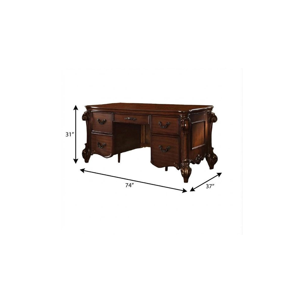 74" Brown Executive Desk With Five Drawers — view 4