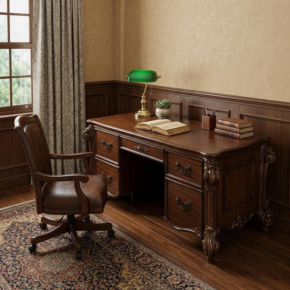 74" Brown Executive Desk With Five Drawers HomeRoots