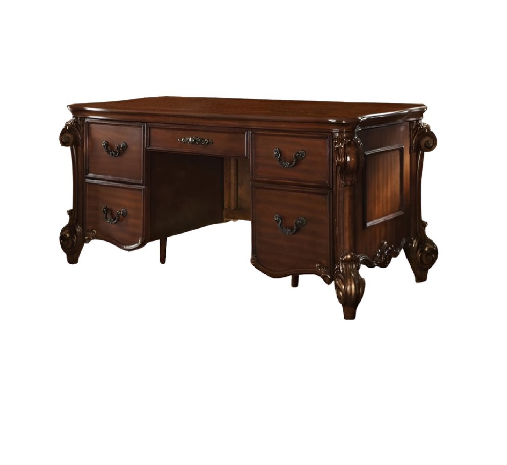 74" Brown Executive Desk With Five Drawers — view 1