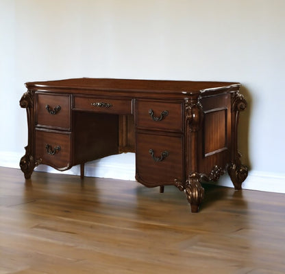 74" Brown Executive Desk With Five Drawers HomeRoots
